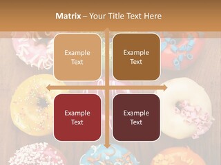 A Group Of Donuts Sitting On Top Of A Wooden Table PowerPoint Template