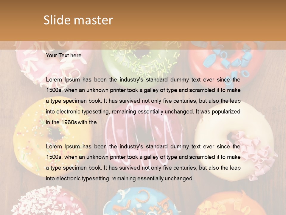 A Group Of Donuts Sitting On Top Of A Wooden Table PowerPoint Template