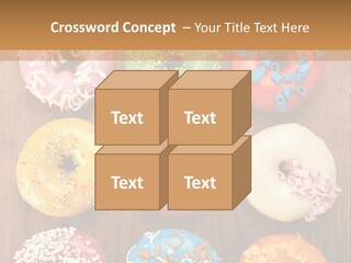A Group Of Donuts Sitting On Top Of A Wooden Table PowerPoint Template