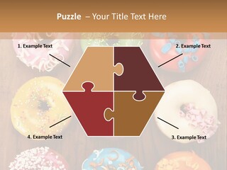 A Group Of Donuts Sitting On Top Of A Wooden Table PowerPoint Template