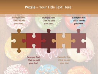 A Group Of Donuts Sitting On Top Of A Wooden Table PowerPoint Template