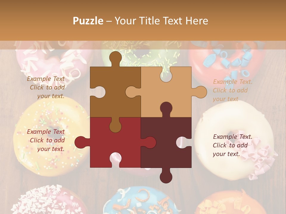 A Group Of Donuts Sitting On Top Of A Wooden Table PowerPoint Template