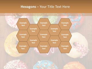 A Group Of Donuts Sitting On Top Of A Wooden Table PowerPoint Template