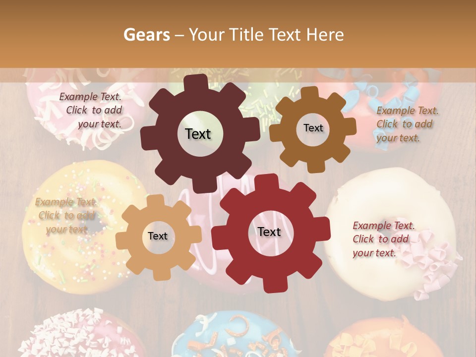 A Group Of Donuts Sitting On Top Of A Wooden Table PowerPoint Template