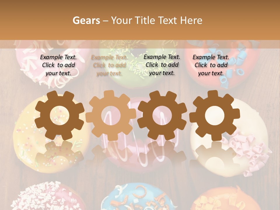 A Group Of Donuts Sitting On Top Of A Wooden Table PowerPoint Template