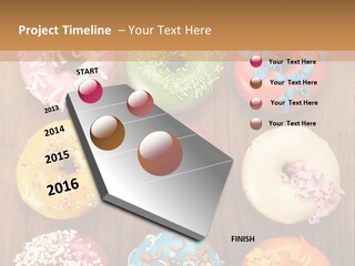 A Group Of Donuts Sitting On Top Of A Wooden Table PowerPoint Template