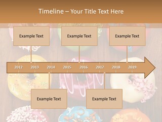 A Group Of Donuts Sitting On Top Of A Wooden Table PowerPoint Template