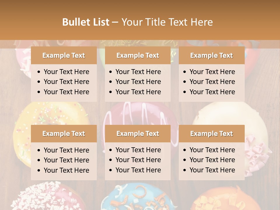 A Group Of Donuts Sitting On Top Of A Wooden Table PowerPoint Template