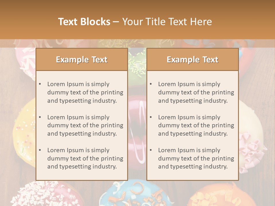 A Group Of Donuts Sitting On Top Of A Wooden Table PowerPoint Template