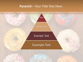 A Group Of Donuts Sitting On Top Of A Wooden Table PowerPoint Template