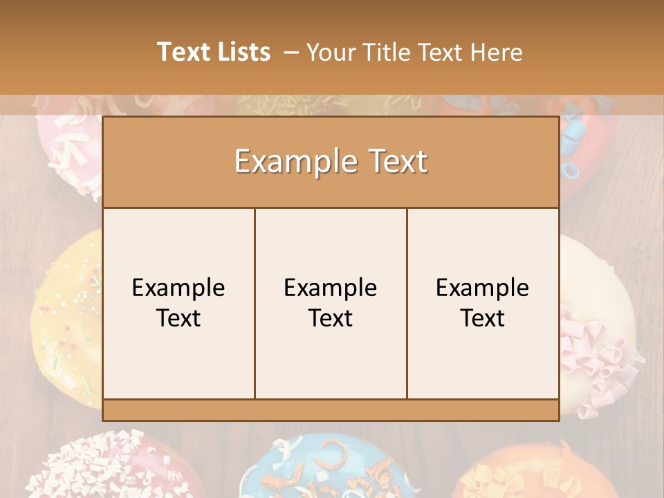 A Group Of Donuts Sitting On Top Of A Wooden Table PowerPoint Template