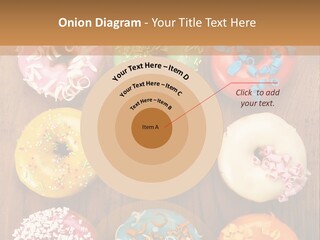 A Group Of Donuts Sitting On Top Of A Wooden Table PowerPoint Template