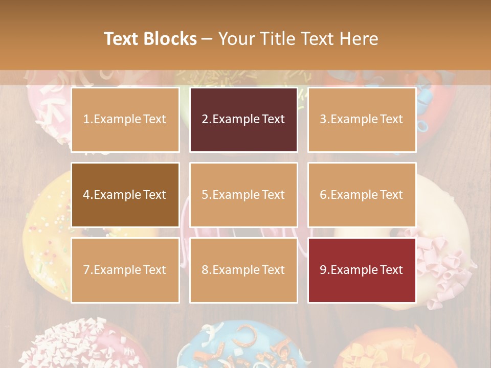 A Group Of Donuts Sitting On Top Of A Wooden Table PowerPoint Template