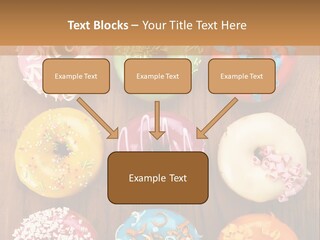 A Group Of Donuts Sitting On Top Of A Wooden Table PowerPoint Template