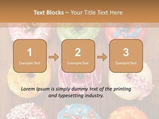 A Group Of Donuts Sitting On Top Of A Wooden Table PowerPoint Template
