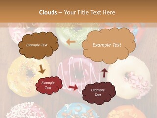 A Group Of Donuts Sitting On Top Of A Wooden Table PowerPoint Template