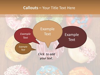 A Group Of Donuts Sitting On Top Of A Wooden Table PowerPoint Template