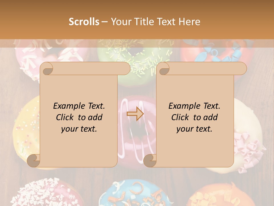 A Group Of Donuts Sitting On Top Of A Wooden Table PowerPoint Template