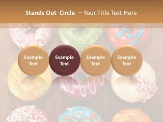 A Group Of Donuts Sitting On Top Of A Wooden Table PowerPoint Template