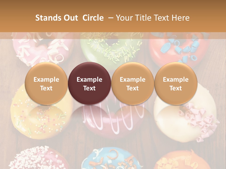 A Group Of Donuts Sitting On Top Of A Wooden Table PowerPoint Template