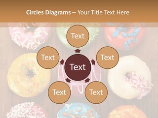 A Group Of Donuts Sitting On Top Of A Wooden Table PowerPoint Template