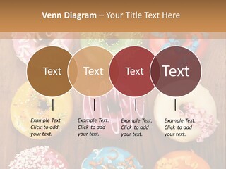 A Group Of Donuts Sitting On Top Of A Wooden Table PowerPoint Template