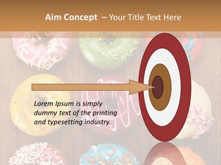A Group Of Donuts Sitting On Top Of A Wooden Table PowerPoint Template