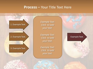 A Group Of Donuts Sitting On Top Of A Wooden Table PowerPoint Template