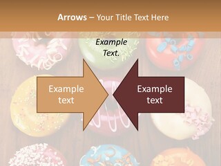 A Group Of Donuts Sitting On Top Of A Wooden Table PowerPoint Template