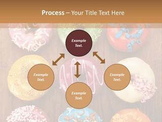 A Group Of Donuts Sitting On Top Of A Wooden Table PowerPoint Template