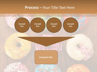 A Group Of Donuts Sitting On Top Of A Wooden Table PowerPoint Template