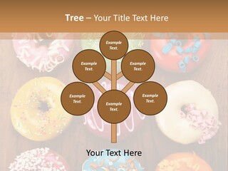 A Group Of Donuts Sitting On Top Of A Wooden Table PowerPoint Template