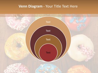 A Group Of Donuts Sitting On Top Of A Wooden Table PowerPoint Template