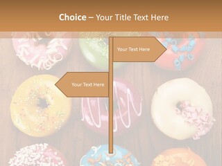 A Group Of Donuts Sitting On Top Of A Wooden Table PowerPoint Template