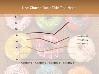 A Group Of Donuts Sitting On Top Of A Wooden Table PowerPoint Template