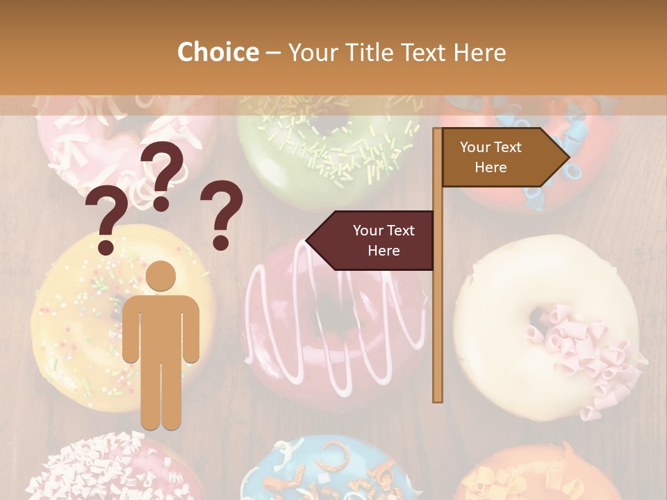 A Group Of Donuts Sitting On Top Of A Wooden Table PowerPoint Template