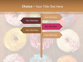 A Group Of Donuts Sitting On Top Of A Wooden Table PowerPoint Template