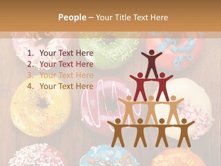 A Group Of Donuts Sitting On Top Of A Wooden Table PowerPoint Template