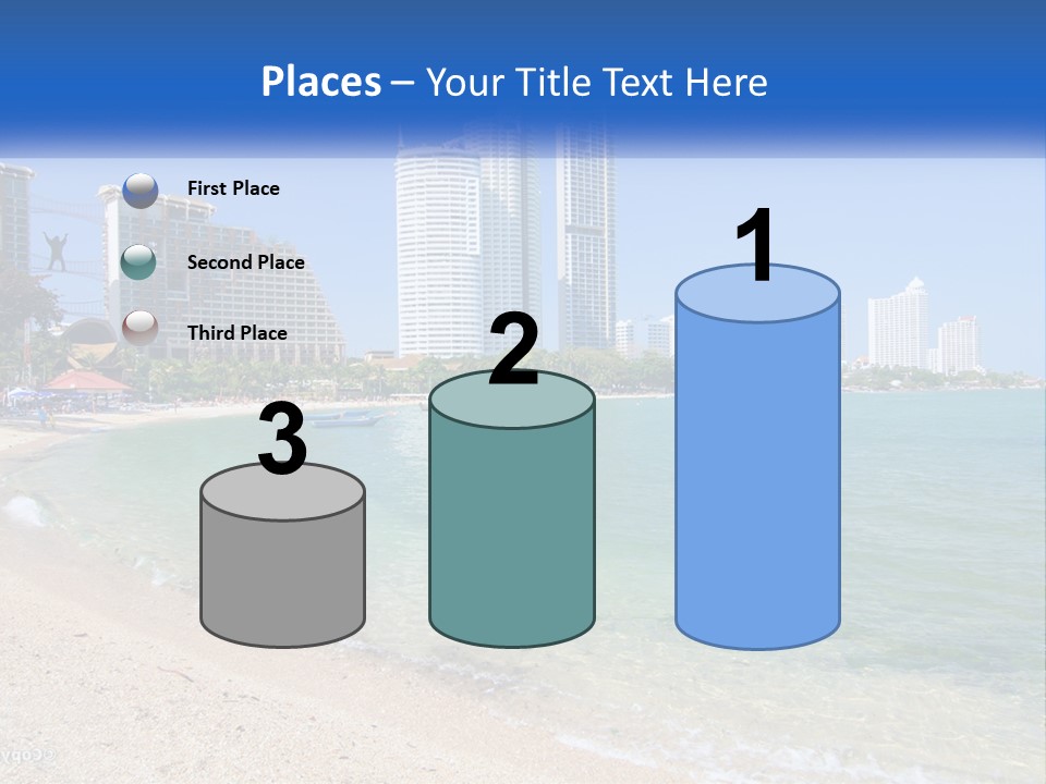 A Beach With A Boat In The Water And A City In The Background PowerPoint Template