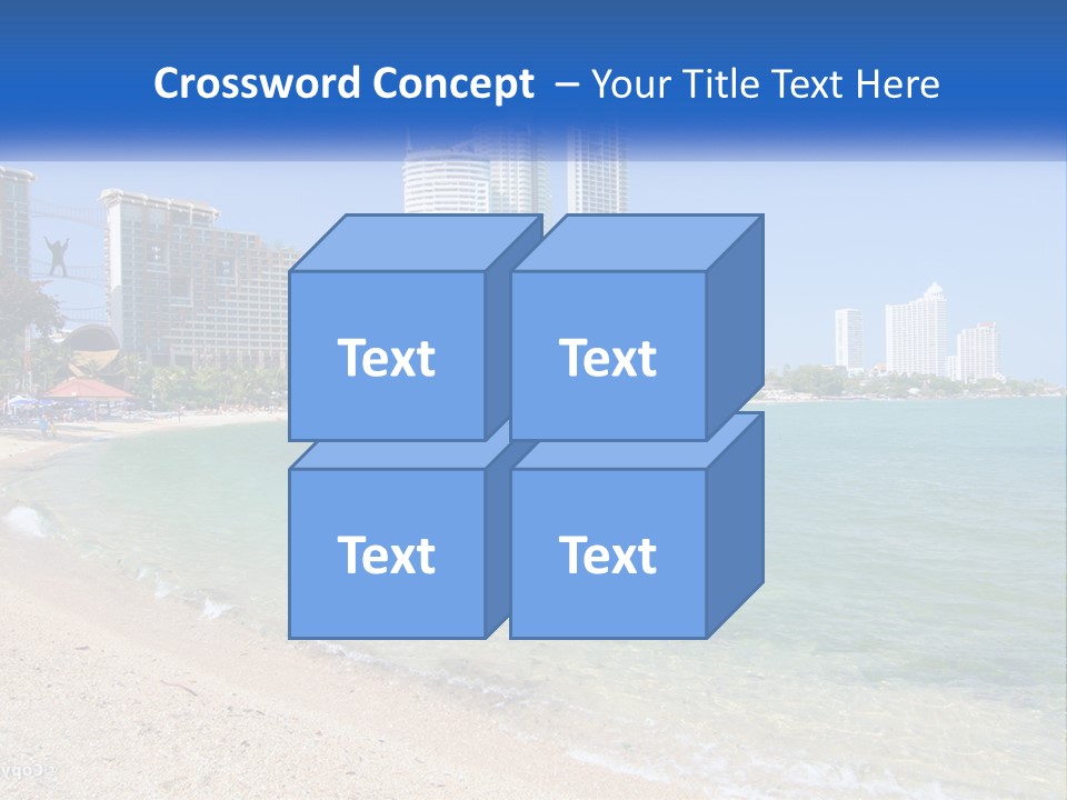 A Beach With A Boat In The Water And A City In The Background PowerPoint Template