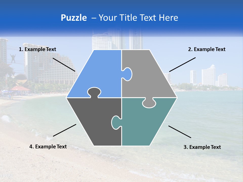 A Beach With A Boat In The Water And A City In The Background PowerPoint Template