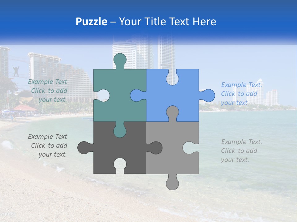 A Beach With A Boat In The Water And A City In The Background PowerPoint Template