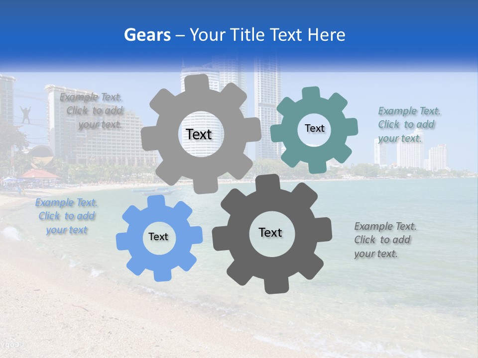 A Beach With A Boat In The Water And A City In The Background PowerPoint Template