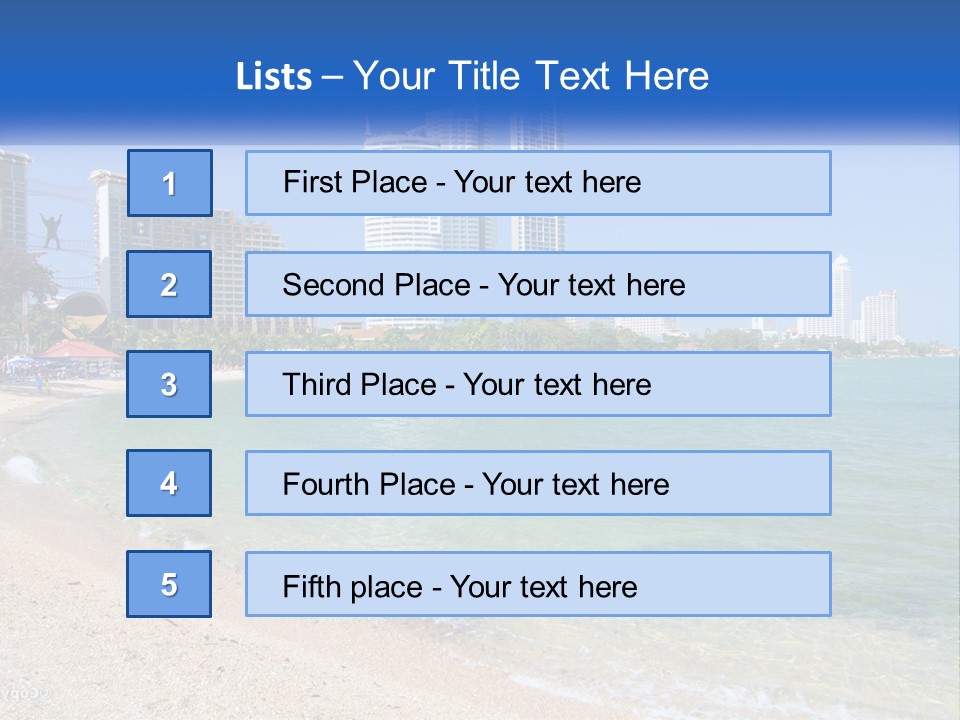 A Beach With A Boat In The Water And A City In The Background PowerPoint Template