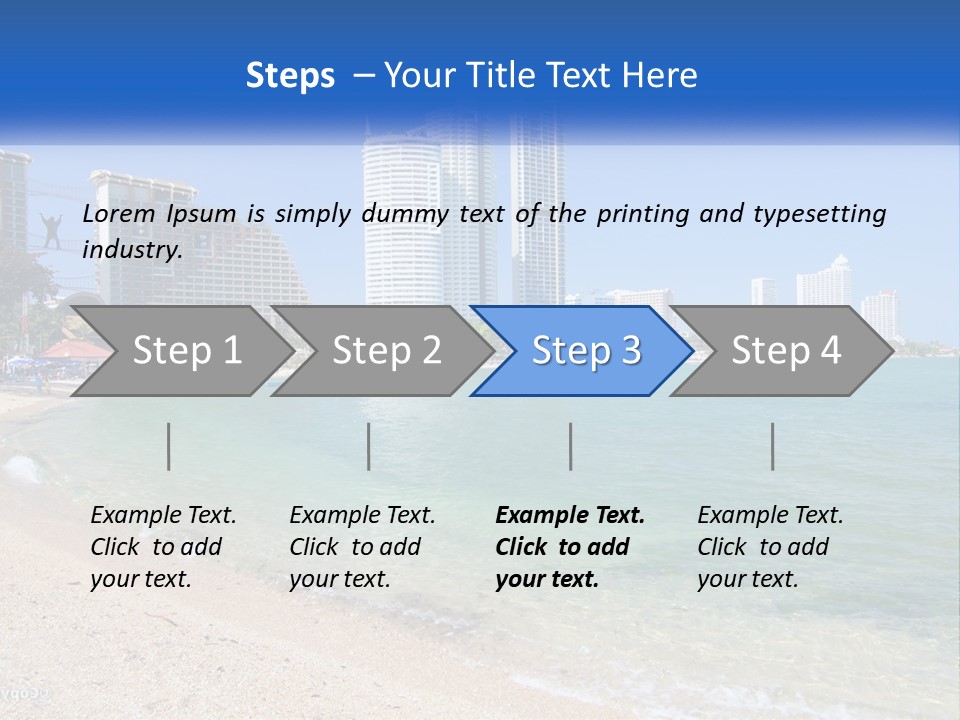 A Beach With A Boat In The Water And A City In The Background PowerPoint Template