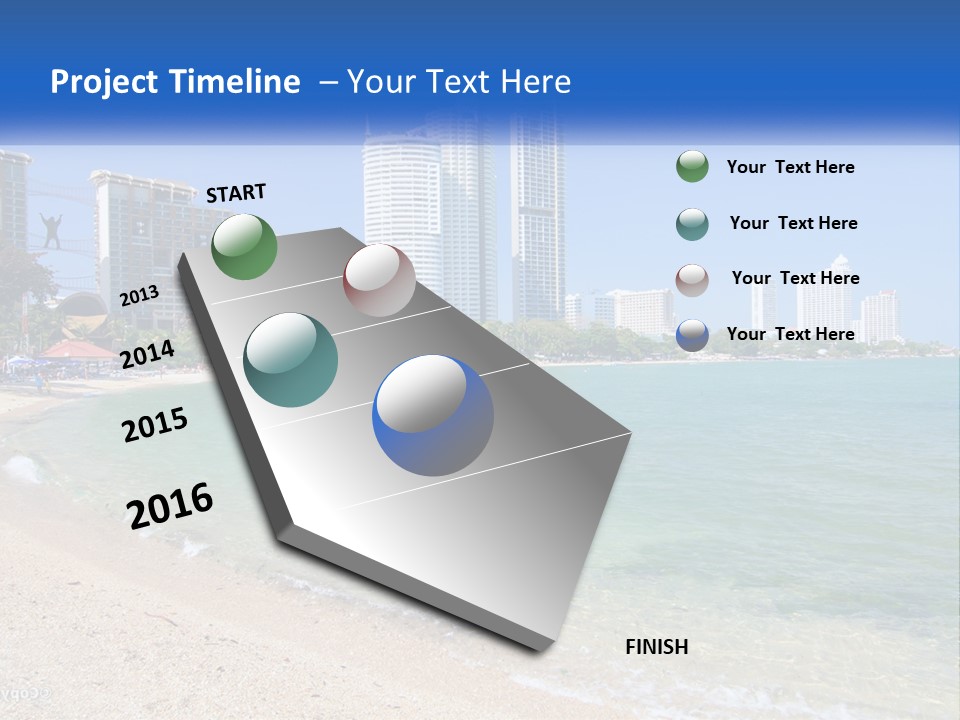 A Beach With A Boat In The Water And A City In The Background PowerPoint Template