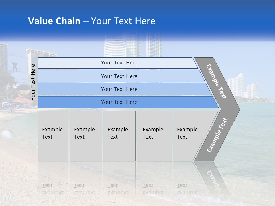 A Beach With A Boat In The Water And A City In The Background PowerPoint Template