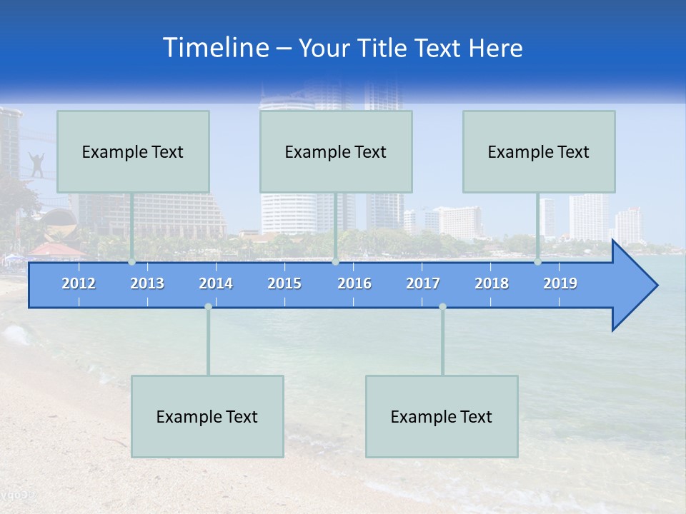 A Beach With A Boat In The Water And A City In The Background PowerPoint Template