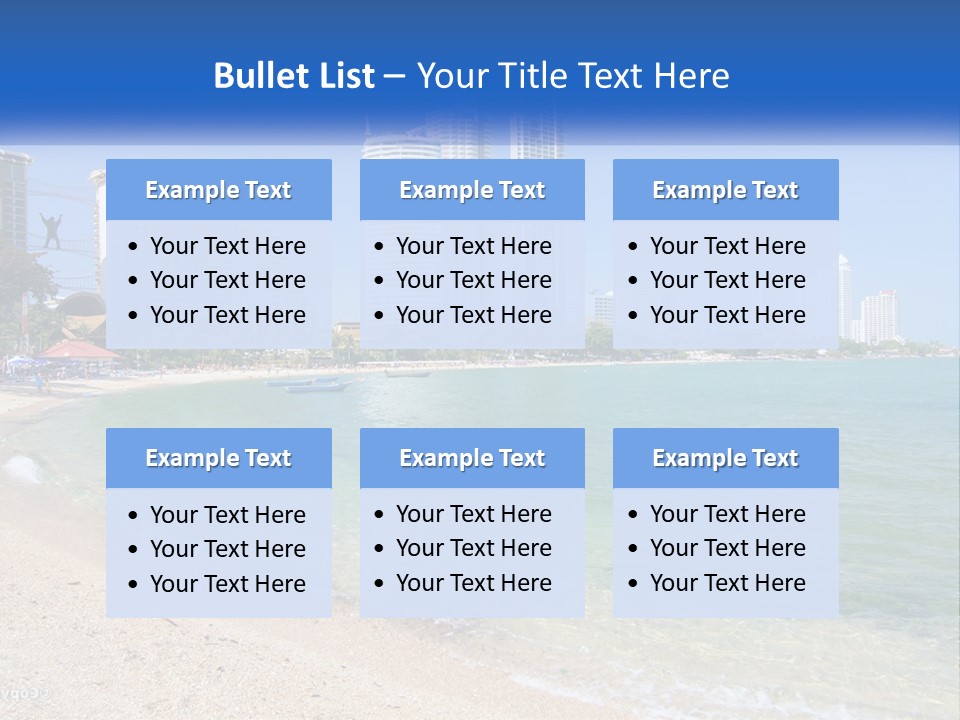 A Beach With A Boat In The Water And A City In The Background PowerPoint Template