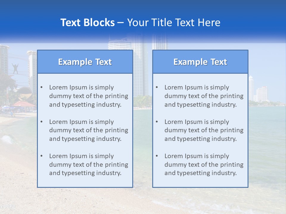 A Beach With A Boat In The Water And A City In The Background PowerPoint Template